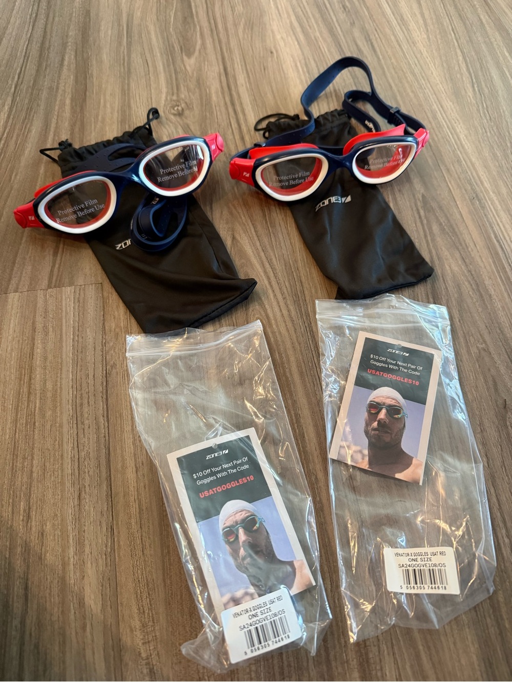 NWT Zone3 Venator-X Swim Goggles USAT Red - 2pack